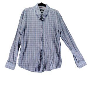 Hugo Boss Shirt Mens 2XL Blue Plaid Slim Fit Long Sleeve Button-Up Collared